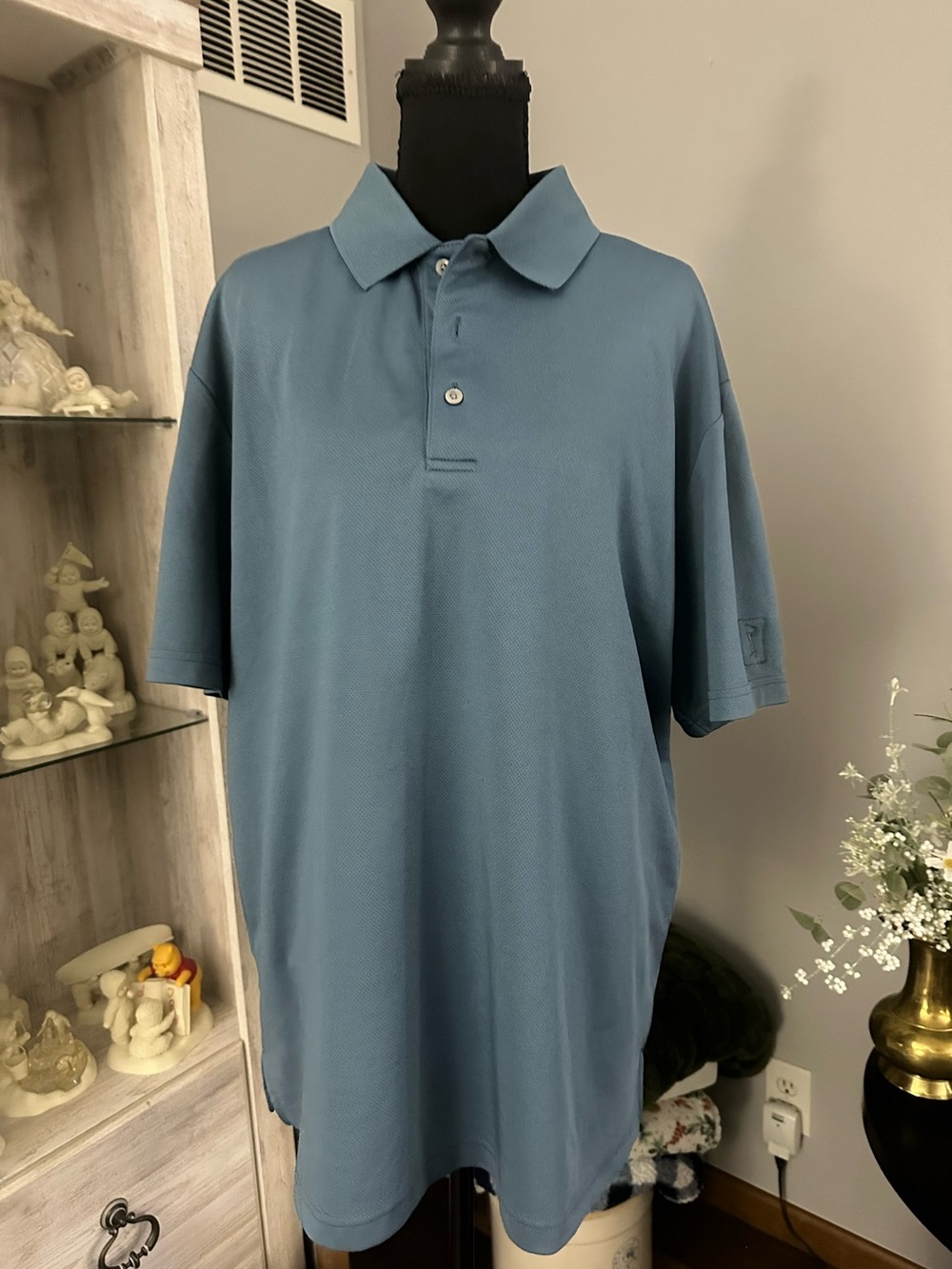 PGA Tour Teal Blue Men's Polo Shirt - Short Sleeve Golf Polo